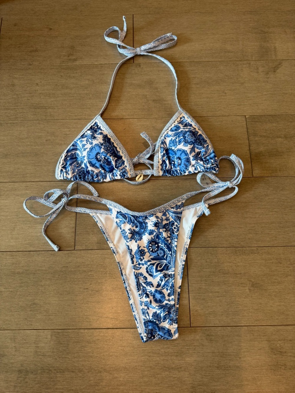 Blue & White Floral Tie Bikini Set